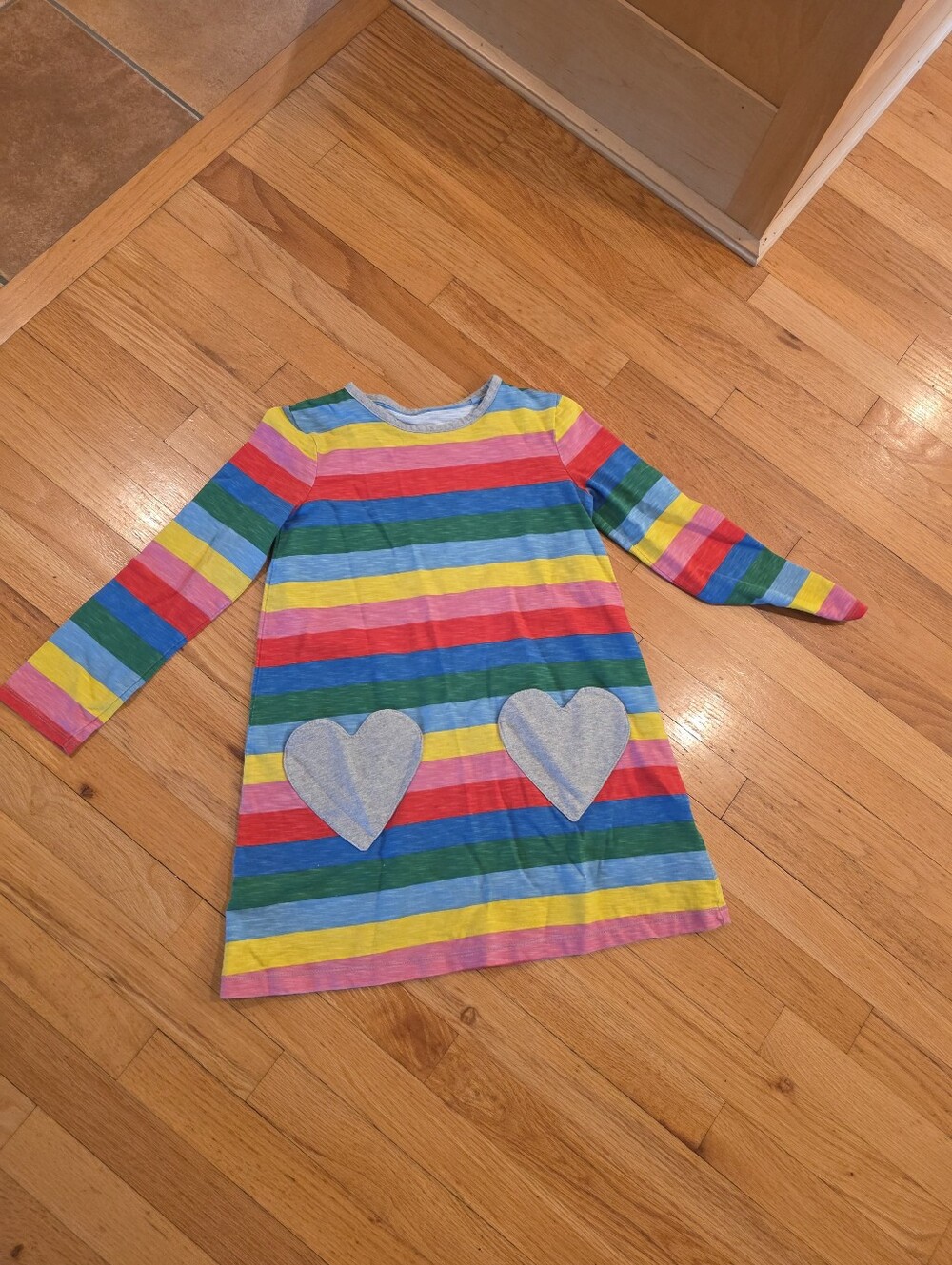 Mini Boden Girls Heart Pocket Rainbow Dress